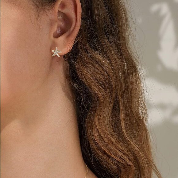 Starfish Stud Earrings for Women - CZ Paved Starfish Stud Earrings - Charm Starf - Picture 4 of 4